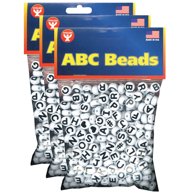 Design beautiful crafts using Hygloss ABC Beads. Students can personalize their own message on jewelry.  Made from durable plastic.  2mm horizontal holes are ideal for threading.  Raised letters on each side.