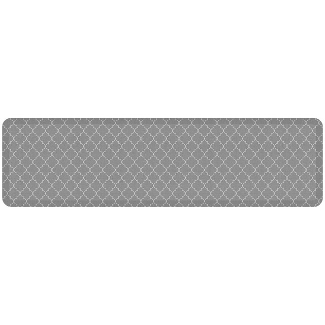 Make sure your feet remain comfortable while sitting or standing for long periods with the GelPro Designer Comfort Polyurethane Anti-Fatigue Floor Mat For Hard Flooring. This anti-fatigue mat is made with premium polyurethane foam to provide all-day cushioning, and the stain- and water-resistant surface helps keep it looking good for years.  Premium polyurethane foam offers a generous thickness. Non-toxic construction is made without plasticizers, phthalates or heavy metals.  Surface is designed to ward off stains and water.  Anti-fatigue mat helps keep you comfortable.  Wipes clean with a damp cloth with mild soap and water.  Trellis style offers a lattice pattern for a decorative design.  Runner size is long and thin.