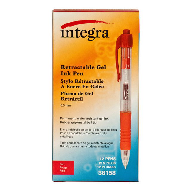 Make sure you are prepared for meetings and other important daily events with a pack of these gel-based ink pens. Like a fountain pen or multicolor pen, these writing utensils deliver a beautiful spread of ink on the page.  Fine point delivers thin lines for precise note taking.  Water-resistant, gel-based ink offers nearly effortless writing. Gel pens leave permanent marks.  Retractable design helps prevent stains.  Rubber grip feels good in your hand.  Integra pen is nonrefillable.