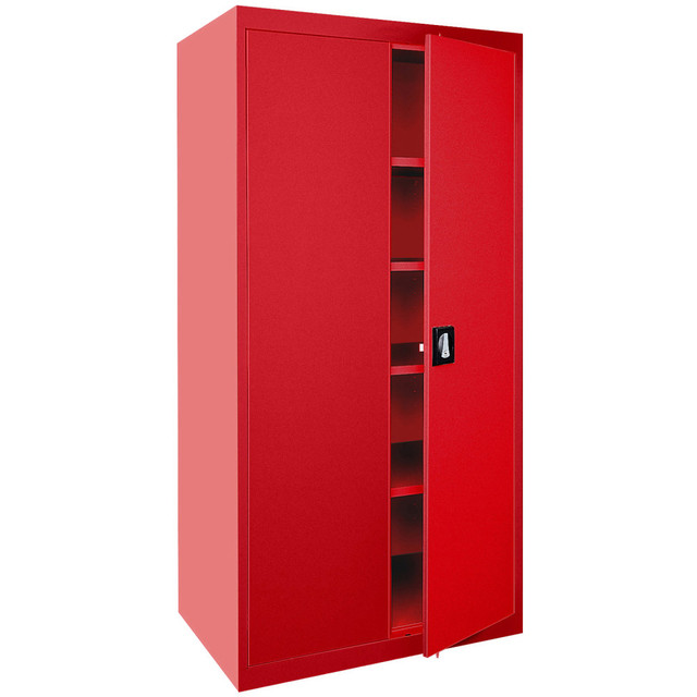 Give your home secure storage in the Sandusky Elite Series 36inW Heavy-Duty Storage Cabinet. This metal cabinet is made of steel for durability, and it has a 3-point locking system to keep items secure. The reinforced cabinet door stiffener panels provide strength, while the adjustable shelves accommodate various item sizes.  4 adjustable shelves with bottom shelf.  Recessed handle with 3-point locking system.  Reinforced heavy-duty cabinet door stiffener panels.  Made of durable steel.  Weight capacity tested to support 1000 lb (200 lb per shelf).  Save time - no assembly required.  This product is heavy and/or oversized and may need more than one person to handle.