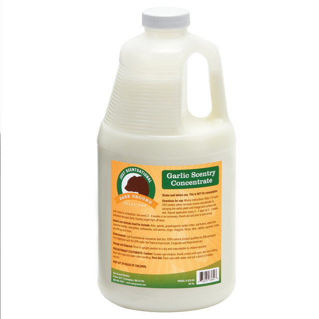 Protect your home and garden with Just Scentsational Garlic Scentry Concentrate. The powerful formula repels insects and small pests.  Designed to fight insects and repel unwanted yard and garden pests.  Use around the home or in the garden.  Mix 4 oz of concentrate to 1 gallon of water.