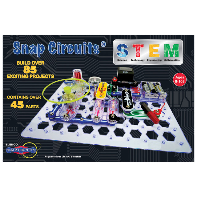 Learn how to build circuits with the Elenco Electronics Snap Circuits STEM Circuit Building Set. This set helps develop an understanding of magnetic fields, how electricity in the home works and how switches control the electricity to the lights in your home.  Teaches electricity and magnetism.  Educational manual reinforces STEM concepts.  Includes lamps, LEDs, relay, magnet & magnetic switch, meter, 2 electromagnets including one kids can build, motor and more.