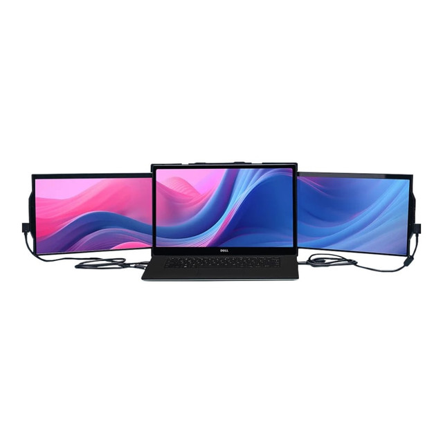 Compatible with Windows and MAC laptops (including M1 and M2),  Samsung Dex, Nintendo Switch, Includes Eye Care (Low Blue Light mode)  Includes two 4th Gen 14.1in IPS 1080P LCDs  with anti glare and thinner bezel than previous gen product  Black case color, lighter and thinner than previous gen product, Built-in kickstand made with durable PC-ABS plastic and upgraded Aluminum Alloy  Includes step up feature of 1 USB Type C Ports  with Hybrid-Signal Input using DP Alt and a passthru USB C charging port  All-in-one design two built in sliding screens for a 3 screen laptop experience and multiople screen layout modes