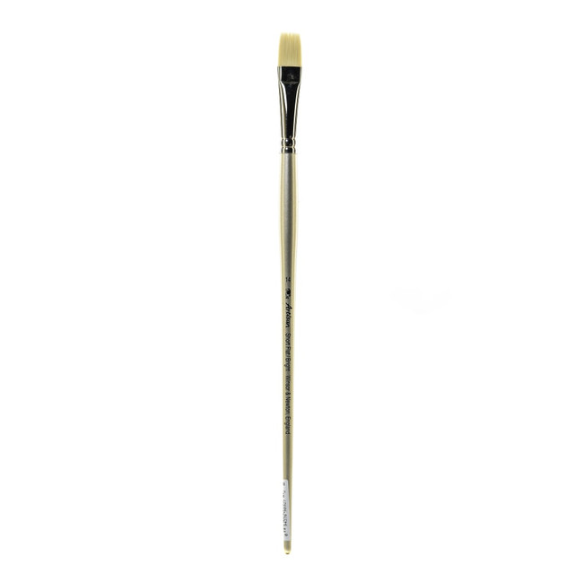 Designed for acrylic and oil paints  Long-handled design is great for extended sessions.  High-quality polyester fibers offer excellent spring, durability and strength.  Durable fibers maintain their shape even when placed in water.  Seamless nickel ferrule with polished silver handle provides an attractive appearance.