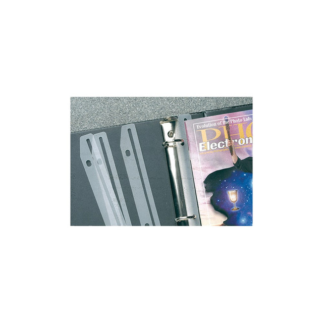 Insert magazines or catalogs into 3-ring binders without punching holes  Slip magazines or catalogs through the slot in the holder until it reaches its spine, and then place in binder.  Special design uses no adhesive.