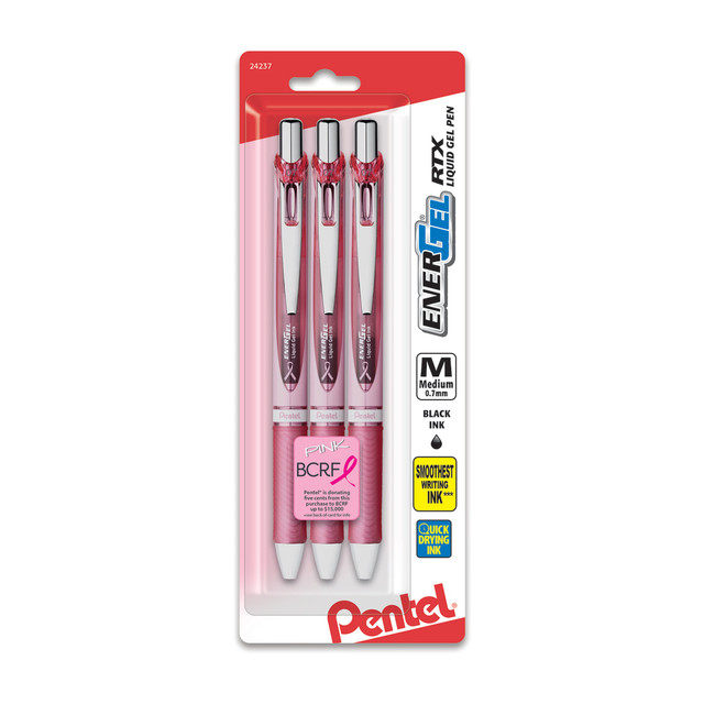 DonT settle for just any gel pen. Reach for these EnerGel RTX pens, which provide liquid gel ink that dries quickly to help prevent smears and smudges. Pentel pens are an easy choice when your work or home life requires a dependable option.  High-performance ink technology combines the best qualities of liquid and gel inks for a super-smooth writing experience.  Liquid gel ink dries so fast that even left-handed writers make no smears, no smudges and no globs.  Maximum comfort and control with a latex-free grip.  Barrel and grip colors match the ink color.  Sleek and stylish barrel design with stainless steel accents for a professional look.  Refillable with LR7 or any EnerGel refill.  Includes pocket clip.  Refillable - designed to be used repeatedly, helping you avoid single-use disposables and potentially save money.  Contains Recycled Content - See Specs for Details.