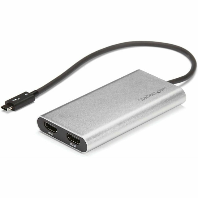 EXTRA-LONG CABLE: Attached 10in (25cm) cable provides long reach for easy setup and prevents adapter from dangling on the host connector; Ideal cable length to reduce port strain on 2-in-1 convertible laptops, or host laptops on riser stands  DUAL 4K 60Hz SUPPORT: Dual 4K (4096x2160) 60Hz video output utilizing direct GPU performance with no software or compression; Supports resolutions up to 4K 60Hz on both screens and is backward compatible with 1440p & 1080p  COMPATIBILITY: This adapter compatible with Windows, macOS, and Ubuntu; Supports Thunderbolt or USB4 laptops; Dual Display on M1, M2, M3 Max/Pro, M4 Pro/Max MacBooks, and single display on base M-series MacBooks and iPad Pro M1 & later  DISPLAY COMPATIBILITY: Video converter tested w/ 4K (UHD) & 1080p (FHD) displays incl brands LG, Samsung, Sony, Dell, ASUS, ACER, BenQ; great for content creation, imaging, & labs w/ high-res monitors  HIGH PERFORMANCE THUNDERBOLT 3 CERTIFIED VIDEO ADAPTER: Driverless setup for plug-and-play installation; Thunderbolt 3 (40 Gbps); Bus powered; Dual 4K 60Hz HDMI outputs; HDMI 2.0 with 7.1ch Audio, HDCP 2.2/1.4, High Frame Rates, Uncompressed Dual 4K 60Hz