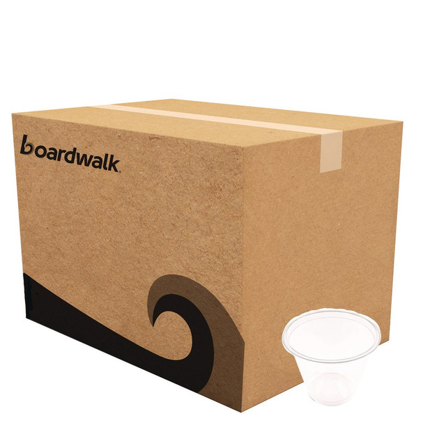 Take a drink with the Boardwalk Plastic Cold Cups. The PET plastic offers lasting use, while the ridges and thick rim provide a firm grip.  Made of PET plastic for durability.  Ridges and thick rim allow for firm gripping.  Translucent design provides a clear view of contents.