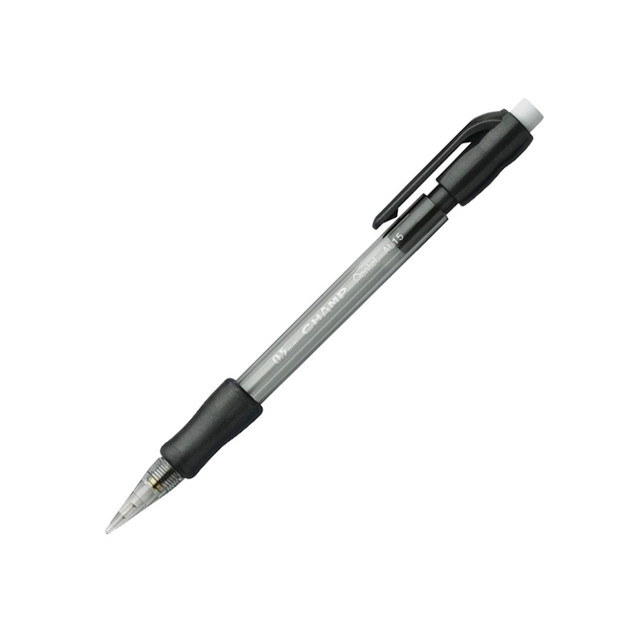 Create precise drawings and sketches with these Pentel Champ mechanical pencils. Featuring a 0.5mm lead, these pencils produce distinct fine lines with consistent density, and the large eraser enables seamless, clean edits. A soft, latex-free Comfort Zone grip keeps your fingers comfortable as you write, minimizing strain during long writing sessions, and the pocket clip hooks your pencil within reach for easy access. These Pentel Champ mechanical pencils come in an ample 12-pack supply for lasting use, and the translucent barrel lets you keep track of lead levels for handy refills.  0.5mm tip produces consistent fine linesExtra-soft Comfort Zone grip ensures firm handling and precise controlCompatible with the Pentel Super Hi-Polymer lead and PDE-1 large eraser refillsIncludes 12 mechanical pencils with large erasers  Refillable - designed to be used repeatedly, helping you avoid single-use disposables and potentially save money.