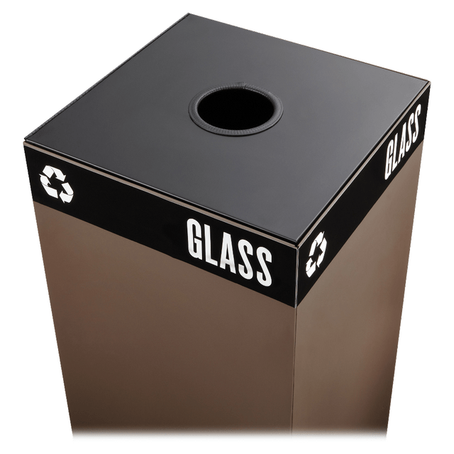 Mix and match to fit your offices recycling needs  Hinged top has opening specifically designed to accept the recyclable where facilities exist of your choice.  Includes decals designed to segregate waste and recyclable where facilities exists. Base and tops are sold separately - individualize your recycling system.  GREENGUARD certified - certified for low chemical emissions: UL.COM/GG - UL 2818. Ranked in two tiers: Certified and Gold.  Less harsh chemicals - made with fewer harsh chemicals, or safer chemicals than typical alternatives, helping  reduce your use of and exposure to substances that may be more harmful to your health and the environment.