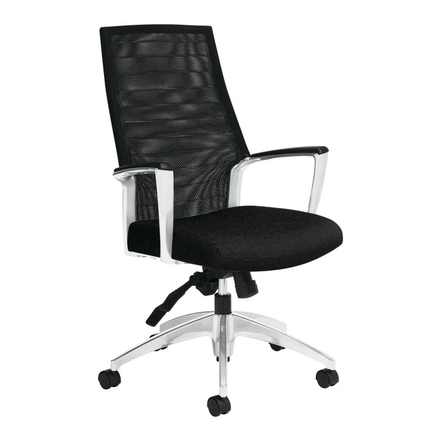Use this finely detailed chair in a meeting room, boardroom or private office  Sling-style back is upholstered with rolled and pleated details for a classic look.  Pneumatic seat-height adjustment helps you find your ideal sitting position.  Adjustable tilt tension control helps you position the chair for maximum comfort.  Finely detailed, polished aluminum arm provides arm and back support.  Weight capacity tested to support 300 lb.  Assembly required.  Backed by the Global Lifetime warranty.  GREENGUARD certified - certified for low chemical emissions: UL.COM/GG - UL 2818. Ranked in two tiers: Certified and Gold.  BIFMA level 2 certified - reduced impact from multiple eco-attributes and/or social attributes. Ranked in three tiers: level 1, 2, or 3.  Tested to meet ANSI/BIFMA Performance Standards - Manufacturer testing has been conducted on this product to meet specific performance requirements and safety standards set forth by the American National Standards Institute (ANSI) and the Business and Institutional Furniture Manufacturers.  Less harsh chemicals - made with fewer harsh chemicals, or safer chemicals than typical alternatives, helping  reduce your use of and exposure to substances that may be more harmful to your health and the environment.  Contains Recycled Content - See Specs for Details.
