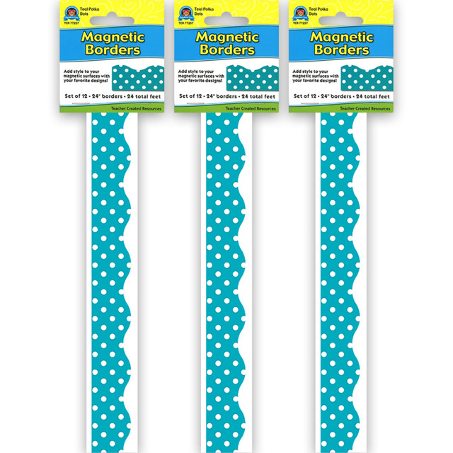 Decorate your classroom with Teacher Created Resources Magnetic Borders. These borders are magnetic so you can hang them on a whiteboard, desk, cabinet or other metal surface with ease.  Cuts easily with scissors.  Magnetic design for easy hanging on metal surfaces.  Acid-free to resist yellowing.  Each pack contains 12 strips for a total of 36 strips.