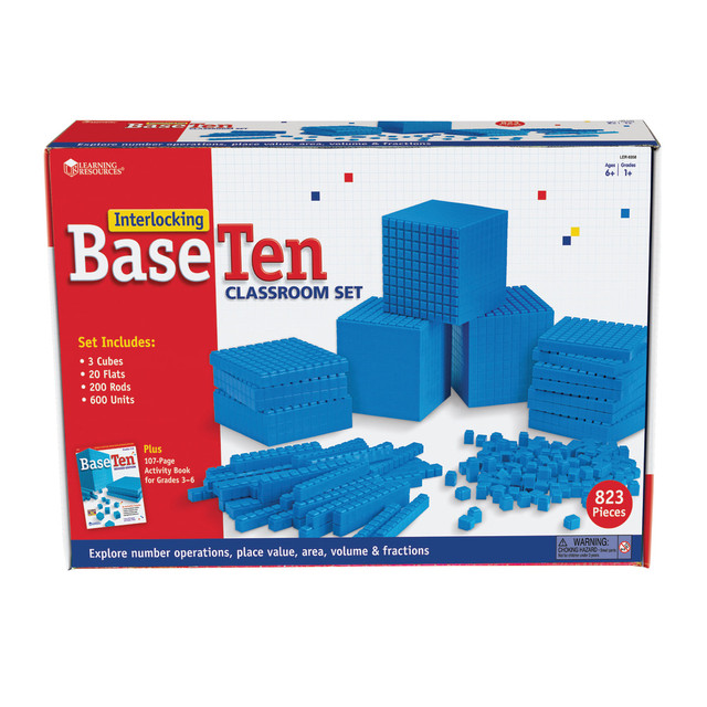 Help your students master base 10 math ideas with this box set. The interlocking pieces include units, rods, flats and cubes to inspire young minds.  Contains 600 units, 200 rods, 20 flats, 3 cubes and a 96-page book.  Demonstrates base 10 concepts, including value, grouping, spatial relationships and volume.  Interlocking design allows easy manipulation and helps children visualize varying quantities.  For 1st to 9th grade classes.