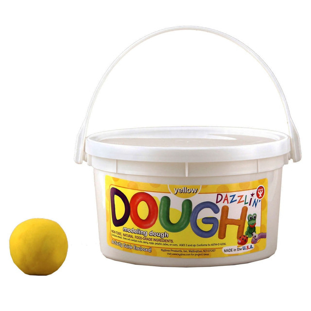 Use Hygloss Dazzlin Dough to explore creativity or work on a special project. Dazzlin Dough is a non-toxic and long-lasting compound, and it comes in a bucket with a convenient carry handle.  Non-toxic and long-lasting formula.  Carry handle helps you bring the bucket with you.  Comes with an activity guide with instructions to help you get started.  Comes with three 3-lb tubs of yellow Dazzlin Dough.
