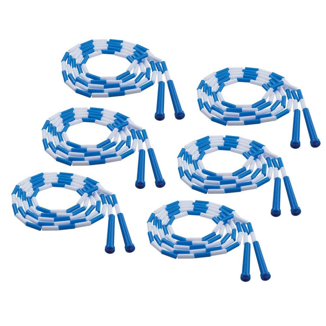 The Champion Sports Segmented Jump Rope provides a fun recreational or P.E. activity for kids, and great cardiovascular and fitness benefits for adults!  The sound of the beads hitting the floor helps teach rhythm.  Available in a variety of lengths to accommodate all jumpers.  Plastic segmented.  Blue and white design.