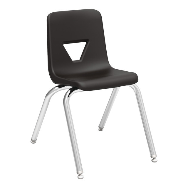 Standing up to anything your class can throw at them, these tough Lorell Classroom chairs are not just comfortable, discouraging students from fidgeting in class, but practical too, stacking away easily when required to make space for active lessons or cleaning.  Tough polypropylene shell withstands constant, heavy use.  Waterfall seat slopes to encourage circulation and reduce pressure on legs.  Heavy-gauge steel tube base for long-lasting strength and stability.  Back cutout for comfortable airflow and easy pick-up.  Stackable for compact storage when not in use.  Chairs stack up to 5 at a time, ideal for packing up classrooms over the holidays.  Black seat and silver frame for a smart look.  Set of 4 chairs.  Overall dimensions 27in x 15 7/8in x 20 1/2in.  No assembly required, ready to use.  GREENGUARD Gold certified  - certified for low chemical emissions: UL.COM/GG - UL 2818. Ranked in two tiers: Certified and Gold.  Less harsh chemicals - made with fewer harsh chemicals, or safer chemicals than typical alternatives, helping  reduce your use of and exposure to substances that may be more harmful to your health and the environment.  Contains Recycled Content - See Specs for Details.