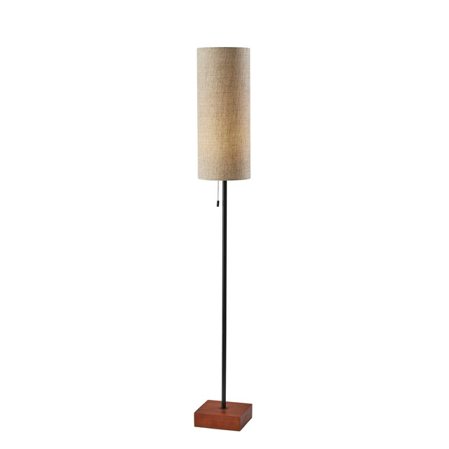 Choose the Adesso Trudy Floor Lamp to brighten up your living or work space. The lamp is designed with a tall drum-shaped shade and a cube-shaped base to provide an elegant look and the lighting you need.  Cube-shaped base and thin stem to offer a stylish appearance.  Tall drum fabric shade provides a generous amount of light.  Accepts a 100W incandescent or 16W LED bulb (not included).  Pull chain switch allows easy on and off.  UL listed.  Assembly required.  Backed by the manufacturers 1-year limited warranty.  Beige and walnut combine for a classic look.