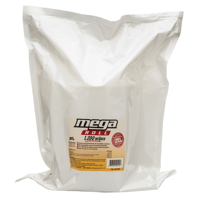 2XL Mega Roll wipes help you maintain the highest level of cleanliness, and presentation in your facility. These durable 8in x 8in towelettes stay moist and have been specifically formulated to not dry surfaces out.  Kills 99.9% of bacteria in 15 seconds.  Phenol-free, alcohol-free and bleach-free.  A high sheet count means less refills.  Works in all 2XL wipe dispenser units. Dispenser units sold separately.