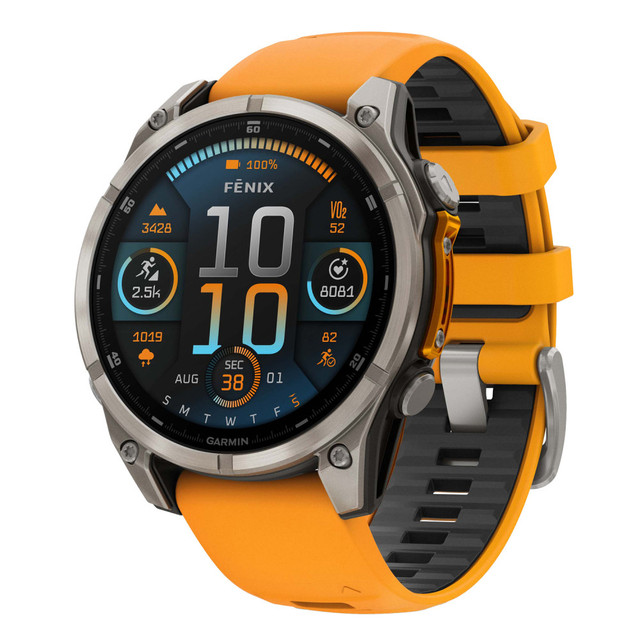 Take your outdoor training to the next level with this Garmin fenix 8 AMOLED Multisport GPS Watch With Silicone Band And 47mm Lens. It provides 24/7 health and wellness monitoring, fitness tracking, targeted training plans and more. The reliable smartwatch provides up to 16 days of performance in smartwatch mode and up to 47 hours in GPS mode.  Bright 1.4in AMOLED display.  Durable stainless steel bezel.  Equipped with an LED flashlight.  Comfortable silicone band.  Thermal and shock resistant to MIL-STD 810.  Metal sensor guard protects sensors from damage.  Offers targeted strength training plans, real-time stamina tracking, sport-specific workouts and built-in sports apps.  Training readiness score is based on your sleep quality, recovery, training load and HRV status.  Built-in speaker and microphone for calls and voice assistant.  Off-grid voice command feature lets you select controls without a smartphone connection.  Navigate with the multi-band GPS with SatIQ technology.  Built-in sensors for a 3-axis compass, gyroscope and a barometric altimeter.  Dynamic round-trip routing directs you based on your target distance.  Receive turn-by-turn directions.  Dive rated for 131ft.  Leakproof metal buttons for underwater use.  Wellness monitoring with your wrist-based heart rate, advanced sleep monitoring, respiration tracking, Pulse Ox and more.  ECG app can record your heart rhythm and check for signs of atrial fibrillation.  Features built-in golf course and ski resort maps worldwide.  Download TopoActive maps for new adventures.  Connect with a compatible smartphone to receive smart notifications.  Enable music storage, Garmin Pay and more.  Battery performance up to 16 days in smartwatch mode.  Up to 47 hours of battery life in GPS mode.  Includes a charging cable and documentation.  Backed by the manufacturers 1-year limited warranty.