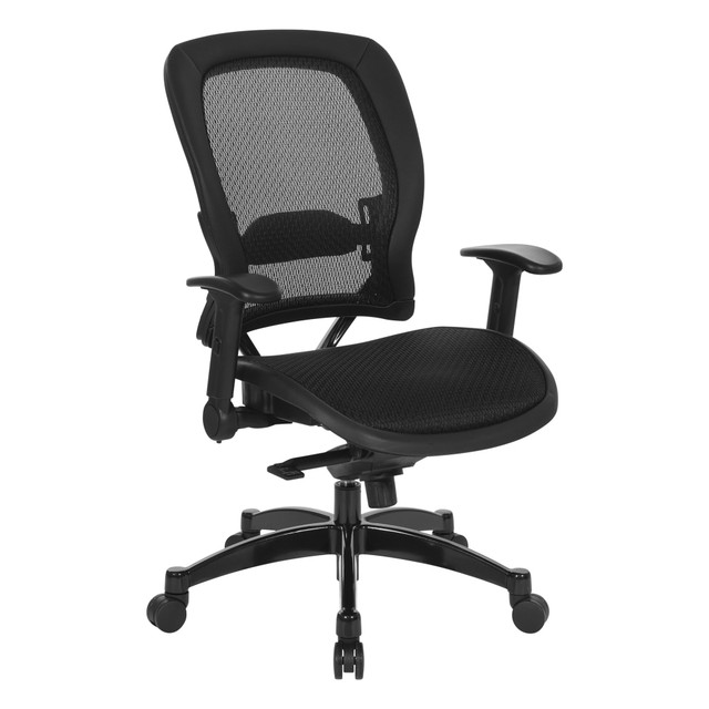 Create an efficient office setup with the addition of a Office Star Managers Ergonomic Mesh High-Back Executive Office Chair. This dynamic chair boasts adjustable lumbar, seat height and tilt for a customized experience. oversized casters make it simple to move around your space as needed.  Ergonomic office chair provides comfort throughout the day.  Recommended for professional use 8-10 hours per day.  Weight capacity tested to support 275 lb.  Overall Dimensions: 42-1/2inH x 28-3/4inW x 28-1/4inD.  High back.  Breathable mesh seat and back with leather trim.  Boasts adjustable lumbar support.  Adjustable office chair features pneumatic seat height, infinite locking 2-to-1 synchro, knee tilt and tilt tension controls.  Integrated flip arms with PU pads.  Aluminum base with oversized dual wheel carpet casters.  Assembly required.