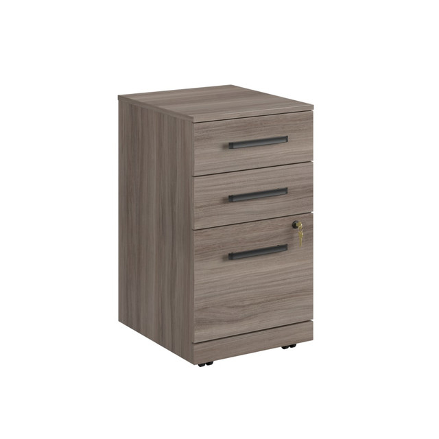 Keep your office organized with the Sauder Affirm 20inD Vertical 3-Drawer Mobile File Cabinet With Lock. This 3-drawer file cabinet provides plenty of space for storing files, while the interlocking safety mechanism offers safe usage. The mobile file cabinet sits on hidden caster wheels for convenient mobility.  Engineered wood construction.  Boasts 2 small drawers with metal runners and safety stops.  Lower locking file cabinet drawer with full extension slides.  Interlocking safety mechanism only allows 1 drawer to open at a time.  Ball-bearing suspension.  Hidden caster wheels.  Includes hang rails.  Assembly required.  Tested to meet ANSI/BIFMA Performance Standards - Manufacturer testing has been conducted on this product to meet specific performance requirements and safety standards set forth by the American National Standards Institute (ANSI) and the Business and Institutional Furniture Manufacturers.