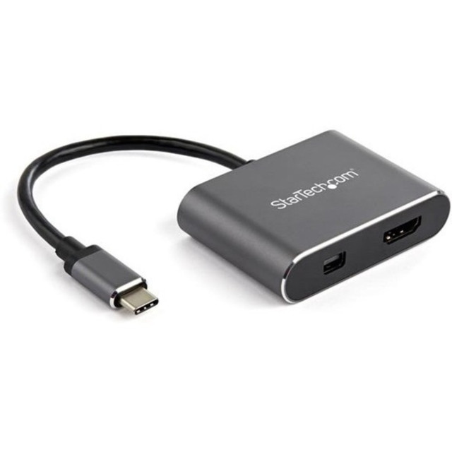 HIGH PERFORMANCE: USB C (DP Alt Mode) to HDMI 2.0 4K 60Hz (UHD) w/HDR or Mini DisplayPort 1.2 4K 60Hz HBR2 display adapter on single monitor w/ 2.1ch audio, compatible w/ HDCP 2.2/1.4 & Thunderbolt 3  Works w/ 1080p, HDMI 1.4  COMPATIBILITY: USB C display adapter for Dell XPS/Precision/Latitude, Lenovo ThinkPad X1 Carbon/Extreme, Surface Pro 7/Surface Laptop 3, MacBook Pro/Air, HP Elite/EliteBook/Spectre/ZBook, Chromebook  TESTED & VERIFIED: USB-C adapter tested for peak performance @ 4K 60Hz to ensure compatibility w/ a range of projectors/displays incl brands like Samsung, Dell, HP, Lenovo, Asus, Acer, LG, Sharp, Sony  EASY TO USE: USB C (DisplayPort over USB-C) video adapter for any TB3/USB Type C laptop/tablet/smartphone & supports driverless setup Windows, macOS, iPadOS, ChromeOS Linux  FLEXIBLE VIDEO OUTPUT: 2-in-1 portable USB-C multiport video adapter w/ Mini DP (mDP) 1.2 or HDMI 2.0, is the perfect video hub for working from a home or office workstation, boardrooms or on the go