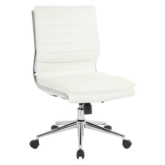 Set up this office chair in your space to maintain comfort and style throughout the workday. The bonded leather and contoured seat offer a soft sitting area, and the height and tilt can be adjusted to fit your size and task.  Overall Dimensions: 40 7/8inH x 20 3/8inW x 23 1/2inD.  Weight capacity tested to support 250 lb.  Bonded leather creates a classic office look. Thick, contoured seat and seat back surround you in comfort.  Lumbar feature supports your lower back and enhances the natural curve of your spine.  Height adjusts to suit your needs.  Locking tilt control features an adjustable tilt tension for positioning.  Strong metal base with dual-wheel carpet casters for rolling.  Swivels to let you face in different directions.  Assembly required.  Tested to meet ANSI/BIFMA Performance Standards - Manufacturer testing has been conducted on this product to meet specific performance requirements and safety standards set forth by the American National Standards Institute (ANSI) and the Business and Institutional Furniture Manufacturers.  This product is heavy and/or oversized and may need more than one person to handle.  Faux Leather is a synthetic material. See specs for details.