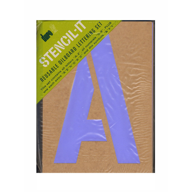 Reusable letter stencils for painting  Constructed from thick, heavy oil board for a durable, high-quality design.  Reusable painting stencils work well with tempera, acrylic, spray paint and poster paints or you can use them alone as guides while you draw.  Letters are on individual cards, so you can easily make custom combinations.