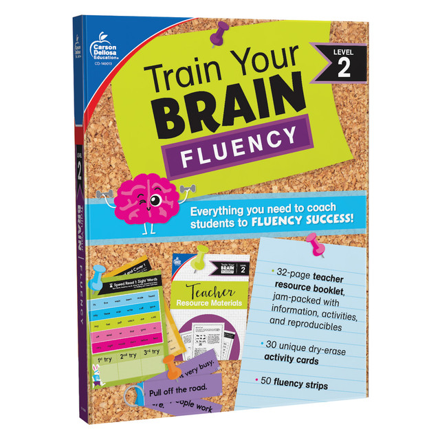Help students struggling with reading become more fluent with this Carson-Dellosa Train Your Brain resource. Its packed with helpful tools you and young learners can use as you work together toward success.  Helps students learn to decode words, identify sight words, understand topics while reading, use the appropriate pauses and expressions while reading and more.  Great for tutoring, RTI and small-group remediation.  Includes a resource book, flash cards and low-prep dry-erase activity cards.