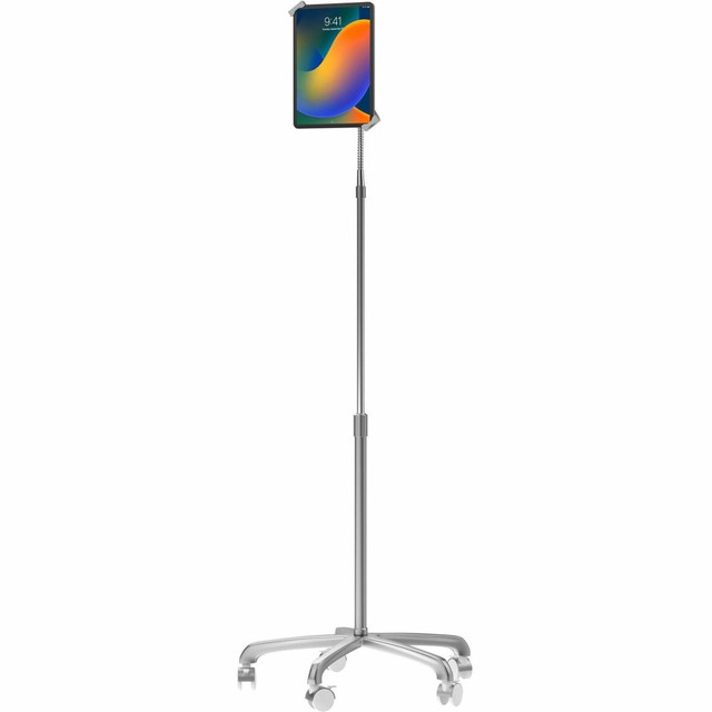 Mobilize your digital workstation with the TA Digital Aluminum Heavy-Duty Security Gooseneck Floor Stand For 7in To 13in Tablets. The flexible gooseneck and rotating tablet holder adjust the angle of the tablet to suit your needs, while the swivel casters make it easy to move the stand from room to room. The stand is made from aluminum for durability.  Compatible with most 7in to 13in tablets, including the Microsoft Surface Pro 4, iPad Pro 9.7in, iPad 10.2in (gen 7), iPad Gen 6 (2018), iPad Gen 5 (2017), iPad Pro 10.5in/12.9in, iPad Mini 1/2/3/4, iPad Air 1/2, iPad 2/3/4, 12.9in iPad Pro (2018), 11in iPad Pro (2018) and more.  Made from durable aluminum.  Flexible gooseneck lets you adjust the stand to your desired angle.  Durable 360 rotating tablet holder tilts for ergonomic comfort.  Lock-and-key security mechanism includes 2 keys for safety.  Boasts 5 optional swivel casters for mobility.  Attachable battery pack cradle keeps your device charged.  ADA compliant.  Weight capacity tested to support 1.5 lb.  Assembly required.  Backed by the manufacturers 1-year limited warranty.