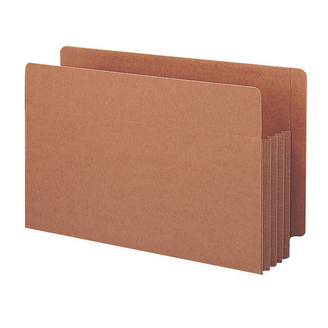 Smead TUFF Pocket end-tab file pockets with 2-ply tabs feature virtually indestructible construction and a rigid structure. The heavyweight panels in the front and back of the file pockets protect the documents and files held within.  Super Tuff Pocket has heavyweight front and back panels.  2-ply tabs provide rigid support.  Fully tear-resistant lined gussets lined with special rollover reinforcement. Gussets extend into front and back panels, twice as far as standard pockets.  These expanding straight-cut, extra-wide pockets are capable of holding plenty of documents.  With a 3 1/2in expansion, the legal-size (8 1/2in x 14in) file pockets easily accommodate your documents.  Redrope, box of 10 End-Tab file pockets helps suit your filing needs.  Contains Recycled Content - See Specs for Details.  Faux Leather is a synthetic material. See specs for details.