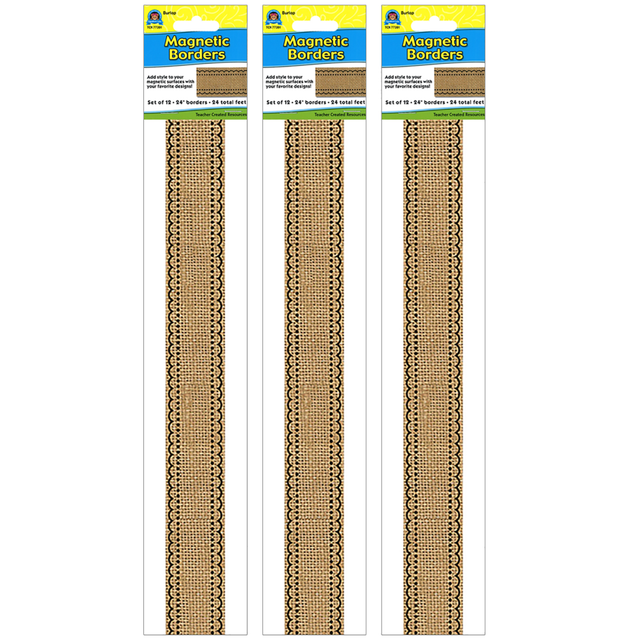 Decorate your classroom with Teacher Created Resources Magnetic Borders. These borders are magnetic so you can hang them on a whiteboard, desk, cabinet or other metal surface with ease.  Cuts easily with scissors.  Magnetic design for easy hanging on metal surfaces.  Acid-free to resist yellowing.  Includes 36 boarders total.