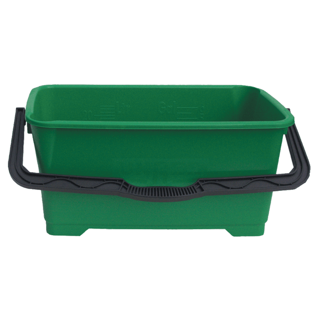 Heavy-duty 6-gallon bucket offers a large footprint for increased stability  Easily fits 18in washers.  Rounded pour spouts on 2 corners make it easy to empty with more control.  Ergonomically designed handle for comfort is stiffer and more stable for balance when carrying.