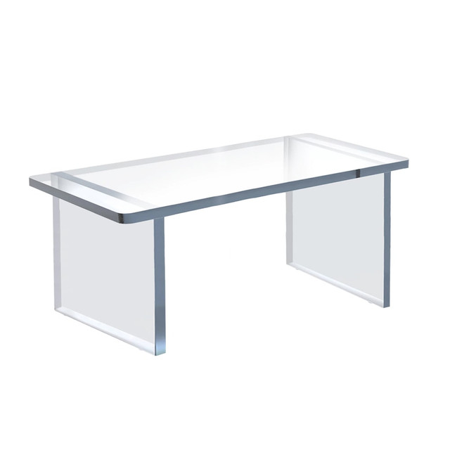 With the Azar Displays Thick Deluxe Acrylic Riser With Bumpers on your desk or countertop, its easy to display items or hold up your monitor. The acrylic construction offers long-lasting strength, and the bottom corner legs feature bumpers to protect your surfaces.  Made of 1/2in-thick acrylic for lasting strength.  Bumpers on the bottom of the corner legs to help prevent sliding and scratching.  Weight capacity tested to support 85 lb.  Save time - no assembly required.  Measures 9inH x 22inW x 10inD.