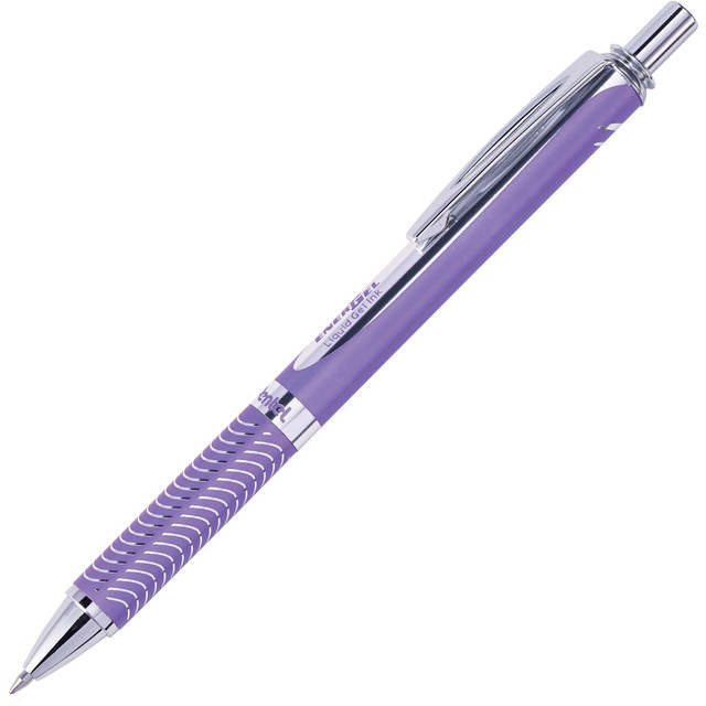 Create drafts, notes and illustrations with this Pentel EnerGel Alloy retractable gel pen. The upscale aluminum alloy barrel features a polished light violet color finish with silver trims for a touch of sophistication. A high-performance combination of gel and liquid inks delivers smooth, legible strokes, while a textured grip elevates the daily writing experience while granting effortless control. Attach the clip to your pocket for easy access. This Pentel EnerGel Alloy retractable gel pen features a convenient refillable design to allow barrel reuse and minimize waste, and the 0.7mm lead produces easy-to-read medium lines.  0.7mm medium point tip lets you create legible strokesRetractable design protects the tip with the push of a buttonReplenish spent ink with any EnerGel ink refillWrites smoothly on a variety of paper surfaces  This refillable pen uses violet ink.  Refillable - designed to be used repeatedly, helping you avoid single-use disposables and potentially save money.