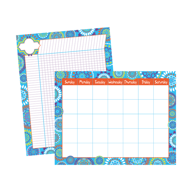 Decorate your classroom with fun, stylish posters. You can welcome students with the Hello poster near the door, and hang the Be Awesome Today poster in a learning center to keep everyone motivated to do their best.  Display the posters as they come on your wall, or frame them to create a more finished look.  Made of 12-pt paper stock for lasting use.  Printed messages set the tone for your classroom or learning center. Plaid poster reads "be awesome today" with a bumble bee graphic, while the stripe poster says "hello."  Posters measure 13 3/8in x 19in and 19in x 13 3/8in.  Coordinate between the calendar chart and incentive chart.  Use the calendar to track monthly activities and note due dates.  An incentive chart is a great tool for tracking assignments, attendance or tasks. Formatted with rows and columns.  Each chart features fun reproducible activities on back for added value.