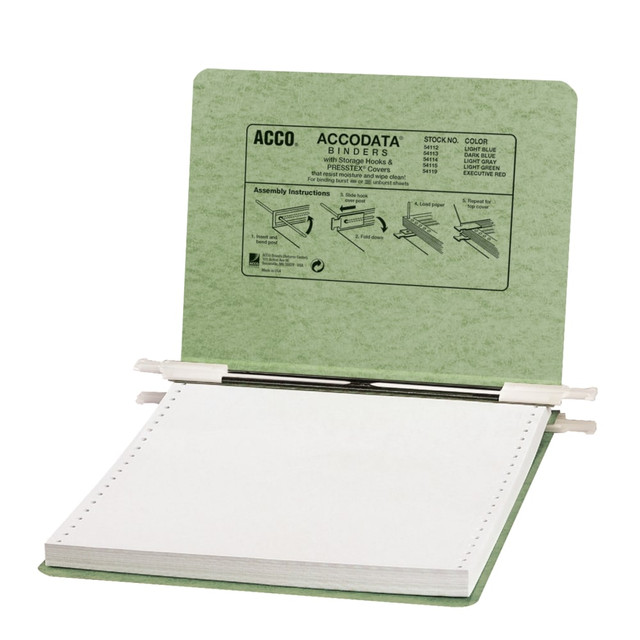 The durable Wilson Jones Presstex data binder with retractable hooks is a great way to organize and hold large, 6in stacks of paper. This binder features strong hooks, top- or bottom-loading capability and an acrylic-coated cover.  Cover features a water- and scuff-resistant acrylic coating.  Strong, retractable hooks for storing in single-point or drop-filing systems.  Sturdy cable posts can hold up to 6in-thick stacks of paper.  Can be top or bottom loaded.  Contains Recycled Content - See Specs for Details.