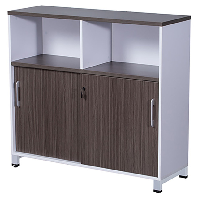 Keep your office space tidy with a Boss Office Products Combo Lateral File Storage Cabinet. Spacious laminate surfaces offer lasting durability. This unit locks for security when you are away from your desk.  Surfaces are finished in laminate.  Edges are banded with matching PVC.  Unit is reversible for versatile placement.  Locking storage offers security.  Assembly required.  This product is heavy and/or oversized and may need more than one person to handle.