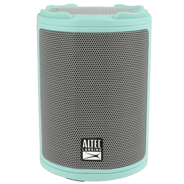 Enjoy your favorite music anywhere with an Altec Lansing HydraMotion Bluetooth Speaker. Connect to your phone or tablet up to 100ft away to control the tunes at a distance.  Connects to your phone or tablet via Bluetooth wireless technology up to 100" away.  360 deg. sound with powerful bass.  Connect 2 compatible speakers together via True Wireless Pairing technology for booming audio.  IP67 rating to resist the elements.  Up to 12 hours of playtime.  USB-C charge compatible.  Included carabiner clip for transport.