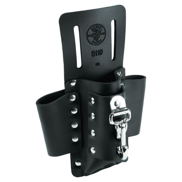 Knife snap  Made in the USA  Four pockets for easy access to a variety of tools  Riveted leather construction ensures long life  Slotted to fit belts up to 2 in (51mm) wide  Riveted and stitched for extra durability