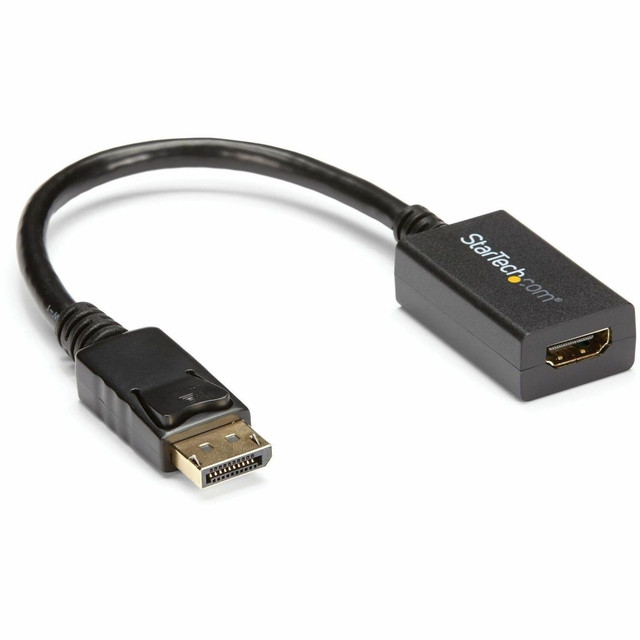 Connect your HDMI monitor or HDTV to a DisplayPort equipped computer.   EASY TO USE: With no software or drivers required, the DisplayPort to HDMI video adapter is OS independent; DP male to HDMI female  HOST COMPATIBILITY: Tested for compatibility with DP++ source; Passive converter supports DP++ source connector incl workstations, desktops (AMD/Nvidia video cards), laptops, small form factor computers & docking stations  CONNECT TO A PRIMARY OR SECONDARY DISPLAY: Connect an HDMI monitor, projector or TV, or add a second display to your workstation; Portable small form factor design makes it easy to carry between home office and office  LATCHING DISPLAYPORT CONNECTOR: DP to HDMI adapter dongle has latching DP connector to prevent accidental disconnection from the host DP port | Tested with HDMI cables at extended lengths up to 35ft  PERFORMANCE: DisplayPort 1.2 to HDMI adapter connects a DP desktop or laptop to an HDMI display, monitor, projector or TV | Supports HD 1920x1200 (1080p) video, 7.1ch Audio, HDCP 1.4 | 8in (21cm) attached cable