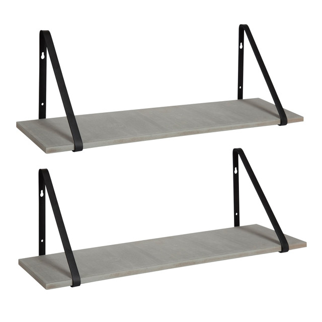 Add sleek style and storage to your wall with the Kate and Laurel Soloman Wooden Shelves with Brackets. These shelves are made from a lightweight blend of wooden material for long-lasting use. The 2 iron brackets allow for easy mounting.  Open-concept shelves have bases made of a lightweight wooden blend for lasting use.  Unique iron brackets allow for quick mounting to any wall.  Stylish 2-tone design.
