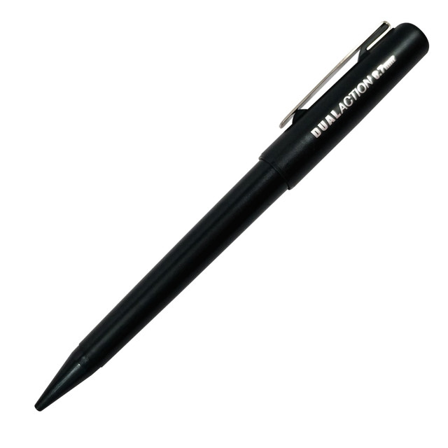 Jot down notes and reminders with help from this SKILCRAFT mechanical pencil. The push-action design makes it easy to advance the lead, so you can write quickly during a fast-paced meeting or conference call.  Push-action button advances the lead, while a sliding sleeve can be retracted to shield the pocket.  Cushion-point mechanism helps absorb shock.  Box of pencils includes 12 pencils, each with 4 polymer-based leads that are resistant to breakage.  0.7 mm black pencil creates a bold, easy-to-read line.  Refillable - designed to be used repeatedly, helping you avoid single-use disposables and potentially save money.