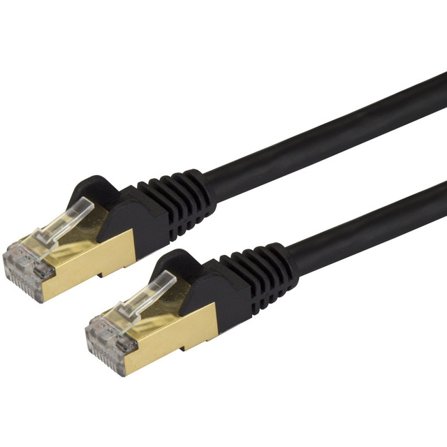 QUALITY CONSTRUCTION: 50-micron gold-plated connectors for clear signal & to stop rust/corrosion. Snagless connector enables easy installation & flexible disconnection of patch cord in wiring conduits  PROTECT YOUR NETWORK: Shielded RJ45 connectors minimize Near-End Crosstalk (NEXT) & protect against noise & electromagnetic (EMI/RFI) interference compatible w/ multi-speed 10Base-T/NBASE-T generation  SPECS: 10 GbE | Length: 4 ft (1.2 m) | Color: Black | Structure: 4 Pair STP | Connector: Snagless | Jacket Type: PVC |Wire Gauge: 26 AWG Copper| Wiring Standard: ANSI/TIA-568-D | Warranty: Lifetime  POE SUPPORT: 26 AWG stranded copper conductors & UL Rated Wiring (E132276-A) supports up to 100W for PoE devices like VOIP phone & security systems. IEEE 802.3bt & DTE power compliant prevents cable heating up  HIGH PERFORMANCE CAT6a Ethernet CABLE: 100% copper for consistent & error-free 10 gigabit connection. Fluke tested complies with ANSI/TIA-568-D Category 6 requirements; ETL Certified Wiring