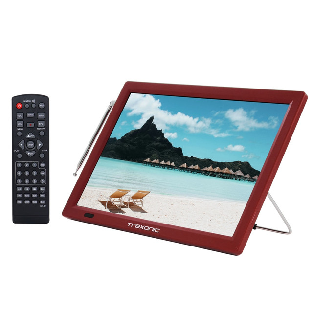 If you want to enjoy entertainment on the go, look to this portable TV. The LED TV offers crystal-clear picture quality thanks to its widescreen display and 1366 x 768 resolution. The rechargeable TV is great for beach vacations or weekend camping trips and comes with everything you need, including a remote control, cables and adapters.  14in LED screen delivers beautiful images at 1366 x 768 resolution.  Widescreen display offers easy viewing.  Offers HDMI, SD/MMC, USB and VGA inputs, AV inputs and output as well as a built-in digital tuner.  Antenna features a detachable, telescoping design.  Portable design is great travels.  Features 500GB of hard disk support.  Supports ATSC HD digital, analog TV with ATV and DTV, HDD PVR, 1080p video and MKV, MOV, AVI, WMV, MPEG-1-4, MP4, FLV and MP3.  Comes with a remote control, A/V cables, an AC adapter and a car adapter.  Backed by the manufacturers 90-day limited warranty.