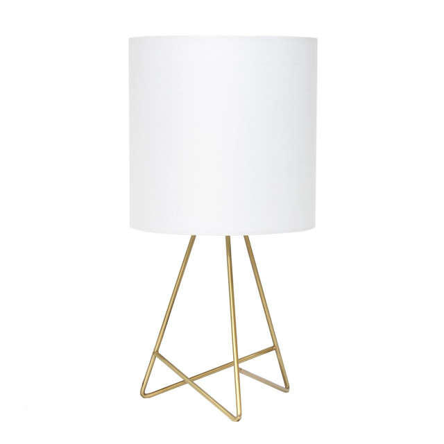 Enjoy function and fashion in your living room, bedroom, dorm, apartment or office with this Simple Designs Down To The Wire Table Lamp. Crafted with a metal base and a fabric drum shade, the lamp delivers modern style to your space.  Metal base offers stability and durability.  Fabric drum shade offers a stylish look.  Requires a 40W medium type-A base bulb (sold separately).  Rotary switch on the cord enables simple on and off.  6ft cord provides ample reach.