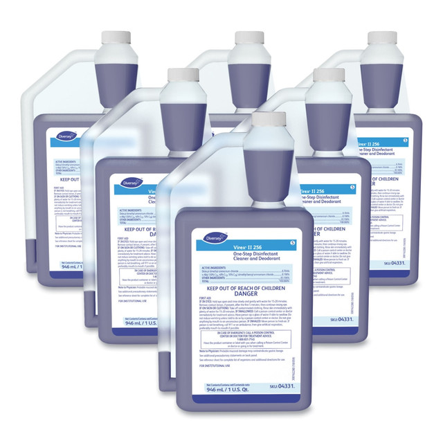 A one-step, quaternary-based disinfectant cleaner concentrate providing broad spectrum disinfection at 1:256 dilution. Use in healthcare and other facilities where cleaning and prevention of cross-contamination are critical. Bactericidal, virucidal and fungicidal. Kills MRSA and VRE. Meets bloodborne pathogen standards for decontaminating blood and body fluids. The #1 name in hospital hard surface disinfection. Blue in color with a minty scent.  For use in facilities where cleaning and prevention of cross-contamination are critical.  Neutral, no-rinse formula will not dull, pit or soften floor finishes.  Bactericidal, virucidal and fungicidal.  Meets hospital grade standards for decontaminating blood and body fluids.  Use solution is neutral to floor finish so it will not dull, pit or soften floor finishes.