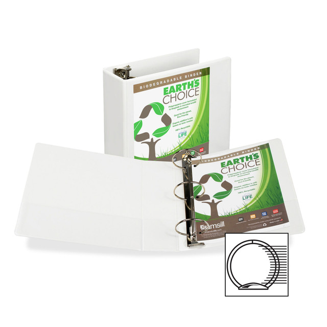 Keeping your loose sheets and papers neatly organized can make it easier to find that critical document when you need it. This Earths Choice 189 insertable view binder is fast and simple to customize, so you can tell what the contents are with just a quick look.  Locking metal rings are mounted to reduce wear. Rings are removable.  Acid-free polypropylene construction features a sturdy chipboard core.  Clear overlays on front, back and spine let you customize it as you wish.  White Earths Choice binder fits in well with just about any office or classroom decor.  Letter-size, 8 1/2in x 11in, with 4in rings binder can accommodate up to 700 sheets.  Contains Recycled Content - See Specs for Details.