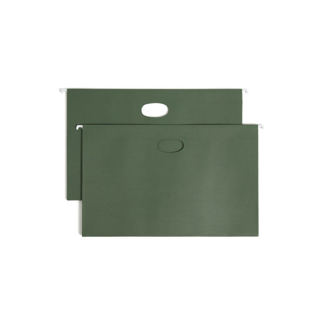 Smead hanging expanding file pockets are perfect for frequently accessed, large, single-subject files. These pockets feature an expandable gusset that widens to 3 1/2in as well as space for tabs (sold separately) to be added for easy identification.  Full-height gusset expands fully to 3 1/2in wide.  Tabs are sold separately.  Die-cut handle for easy carrying.  Greener choice - contains a minimum of 10% postconsumer recycled content.  SFI Fiber-Sourcing Certified.  Pockets are designed for sheets that are legal-size, 8 1/2in x 14in, with 3 1/2in expansion to hold plenty of pages.  Standard green, hanging expanding file comes in a box of 10.