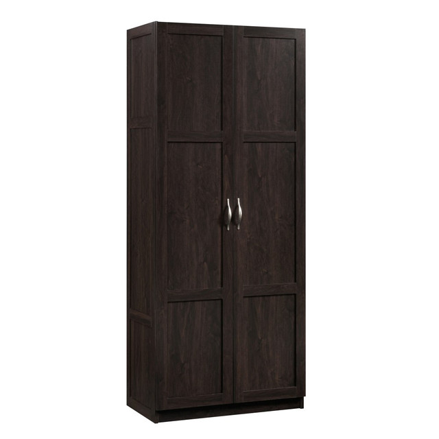 Adding a bit more storage to a room can help you keep things neat and organized. This Sauder storage cabinet offers a stylish look as well as expansive space, making it a great addition to just about any part of your home or office.  Select storage cabinet features frame-and-panel doors and sides that add an attractive look.  4 adjustable shelves provide space for large items, while a full-width fixed upper shelf is great for clothes and blankets.  25-lb weight capacity per shelf.  Storage cabinet is available in white.  Assembly required.  This product is heavy and/or oversized and may need more than one person to handle.